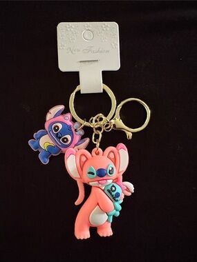 Cartoon Stitch Angel Bag Charm Keychain with Blue Accent Charm